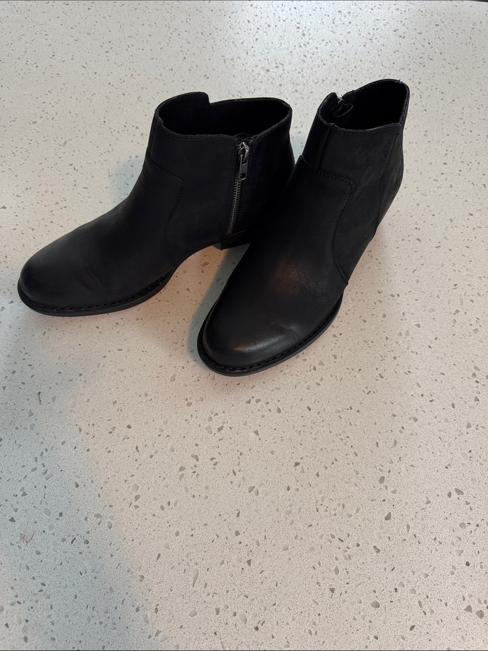 Born Black Leather Ankle Booties with Side Zip